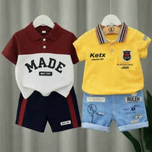 TMF-332 POLO T SHIRT COMBO 2 SET (ketx yellow jeans/maroon made)
